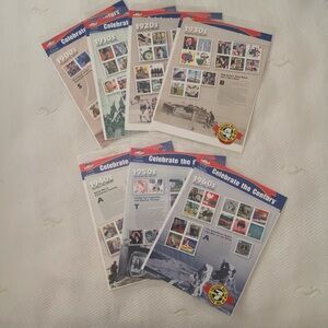 7 Sealed USPS Century Stamps 1900s-60s Vintage Lot Commemorative Collection